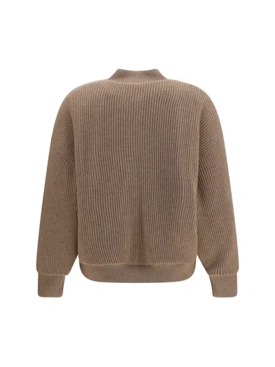 Brunello Cucinelli Ribbed Cashmere Bomber Jacket In Brown