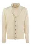Brunello Cucinelli Luxury Cashmere Cardigan With Scarf Collar In Beige
