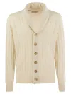 Brunello Cucinelli Luxury Cashmere Cardigan With Scarf Collar In Ecru