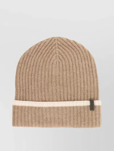 Brunello Cucinelli Ribbed Cashmere Hat Contrast Trim