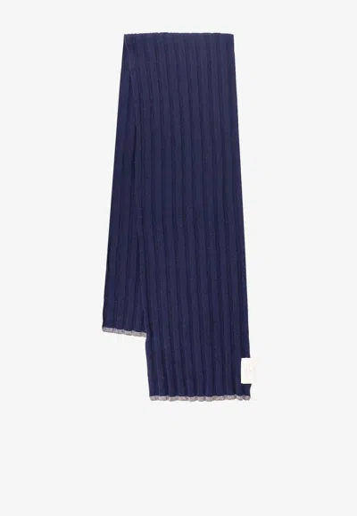 Brunello Cucinelli Ribbed Cashmere Scarf In Blue