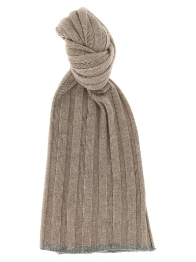 Brunello Cucinelli Ribbed Cashmere Scarf Scarves And Foulards Beige In Gray