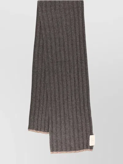 Brunello Cucinelli Ribbed Cashmere Scarf Two-tone Profile In Gray