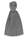 Brunello Cucinelli Ribbed Rectangular Wallet Scarf With Contrasting Edge In Gray