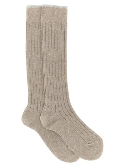 Brunello Cucinelli Ribbed Cashmere Socks Beige In Neutral