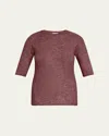Brunello Cucinelli Ribbed Cashmere Stretch Lurex T-shirt In Burgundy