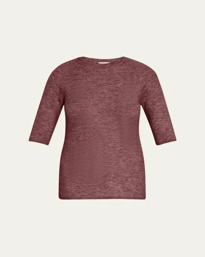 Brunello Cucinelli Ribbed Cashmere Stretch Lurex T-shirt In Burgundy