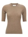 Brunello Cucinelli Shimmering Ribbed Crew Neck T-shirt In Nude