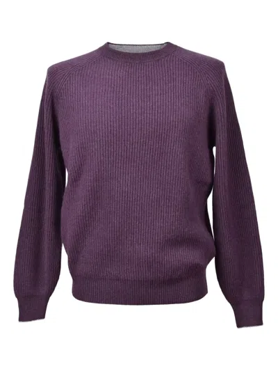 Brunello Cucinelli Ribbed Cashmere Sweater In Purple