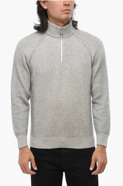 BRUNELLO CUCINELLI RIBBED CASHMERE SWEATER WITH HALF ZIP