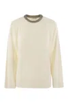 Brunello Cucinelli Ribbed Cashmere Sweater With Necklace In Nude