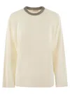 Brunello Cucinelli Women's Ribbed Cashmere Sweater With Necklace In White
