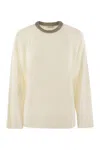Brunello Cucinelli Women's Ribbed Cashmere Sweater With Necklace In White
