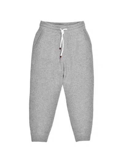 Brunello Cucinelli Ribbed Cashmere Track Pants In Gray