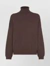 Brunello Cucinelli Ribbed Cashmere Turtleneck Sweater With Long Sleeves In Brown