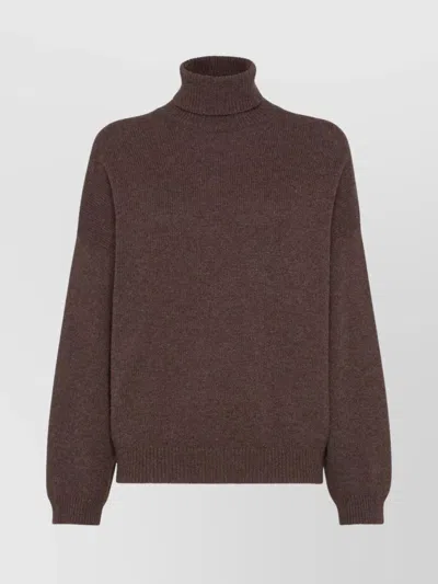 BRUNELLO CUCINELLI RIBBED CASHMERE TURTLENECK SWEATER WITH LONG SLEEVES