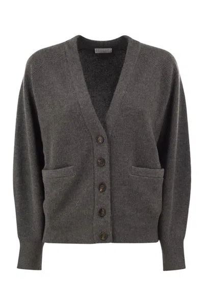 Brunello Cucinelli Ribbed Cashmere V-neck Cardigan In Red