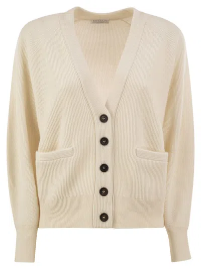 Brunello Cucinelli Ribbed Cashmere V-neck Cardigan In Neutral