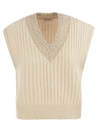 BRUNELLO CUCINELLI BRUNELLO CUCINELLI RIBBED CASHMERE WAISTCOAT