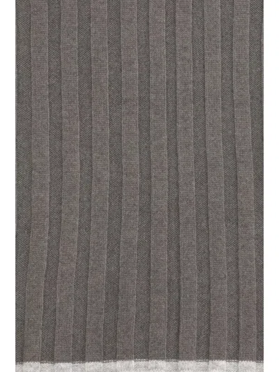 Brunello Cucinelli Ribbed Cashmere With Beading Scarf In Gray
