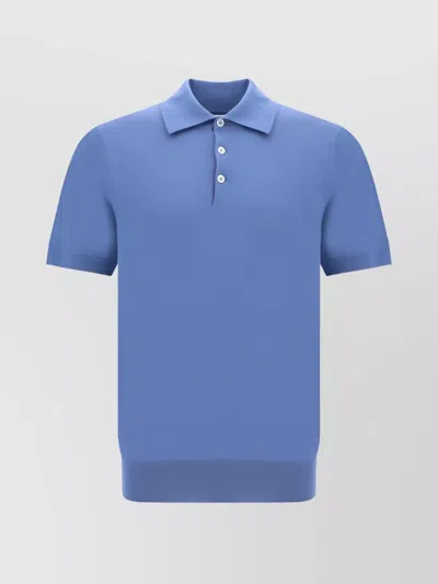 Brunello Cucinelli Ribbed Collar Cotton Polo Shirt In Blue