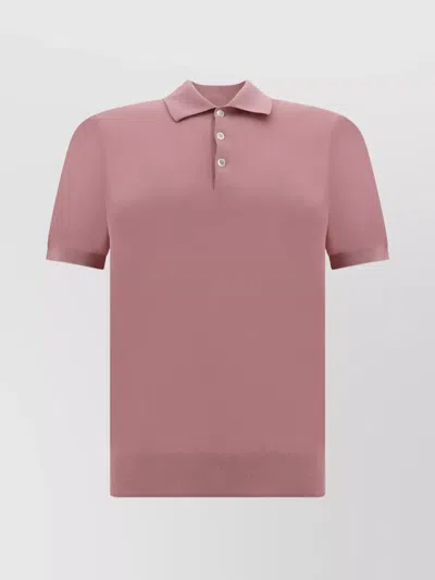 Brunello Cucinelli Ribbed Collar Cotton Polo Shirt In Pink