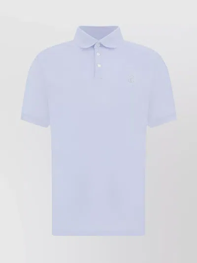 Brunello Cucinelli Ribbed Collar Cotton Polo Shirt In Blue