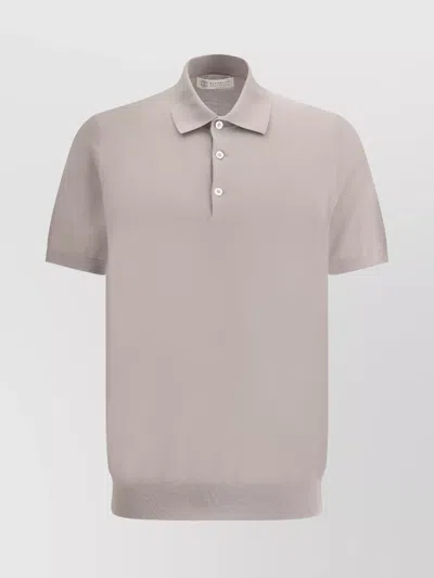 Brunello Cucinelli Ribbed Collar Cotton Polo Shirt In Brown