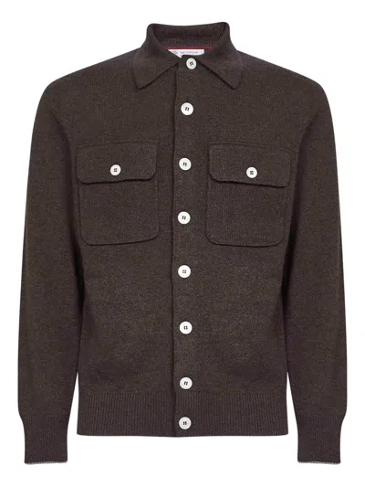 Brunello Cucinelli Ribbed-collar Patch-pocket Cardigan In Brown