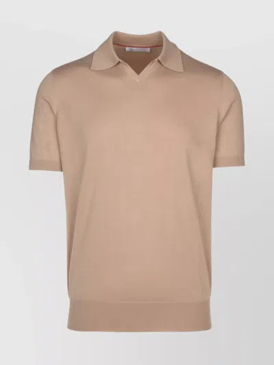 Brunello Cucinelli Ribbed Collar Polo Shirt In Metallic