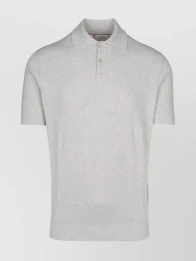 Brunello Cucinelli Ribbed Collar Polo Shirt In Gray