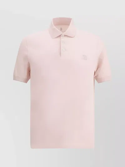 Brunello Cucinelli Ribbed Collar Polo Shirt In Pink