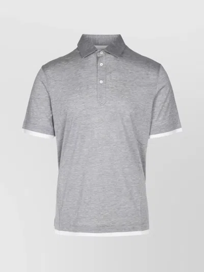 Brunello Cucinelli Ribbed Collar Polo Shirt With Short Sleeves In Gray