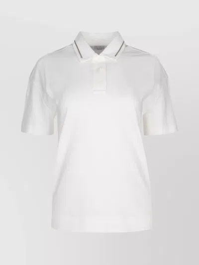 Brunello Cucinelli Ribbed Collar Short Sleeve Polo Shirt In White
