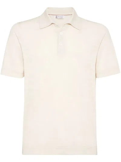 BRUNELLO CUCINELLI RIBBED-COLLAR SLUB-TEXTURE POLO SHIRT
