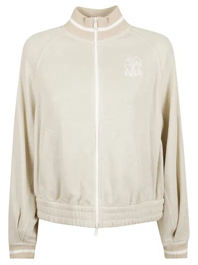 Brunello Cucinelli Ribbed-collar Zip-up Cardigan In Gold