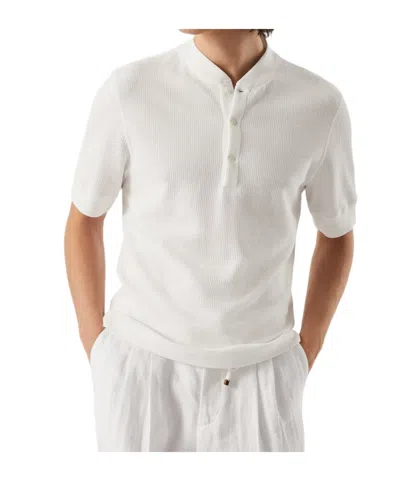 Brunello Cucinelli Ribbed Cotton And Linen Jersey T-shirt With Henley Collar In White