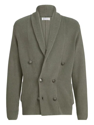Brunello Cucinelli Ribbed Cotton Cardigan In Gray