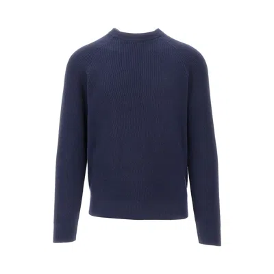 Brunello Cucinelli Ribbed Cotton Crewneck Sweater In Blue
