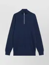 Brunello Cucinelli Ribbed Cotton Jumper High Collar In Blue