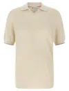 Brunello Cucinelli Light Grey Ribbed Knit Cotton Polo Collar Sweater For Men In Multi