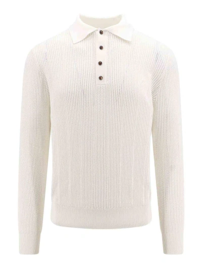 Brunello Cucinelli Ribbed Cotton Polo Shirt In White