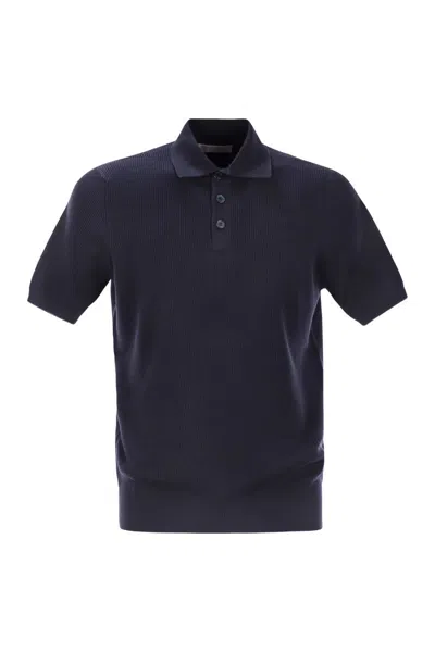 Brunello Cucinelli Short Sleeved Buttoned Polo Shirt In Blue