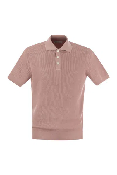 Brunello Cucinelli Ribbed Cotton Polo-style Jersey In Antique Rose