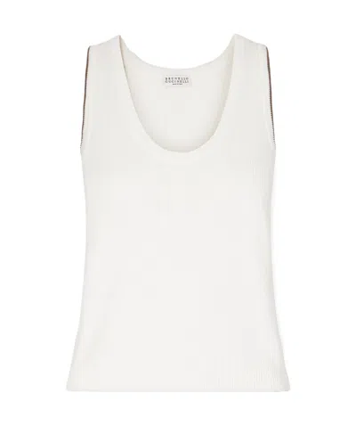 Brunello Cucinelli Ribbed Cotton Tank In White