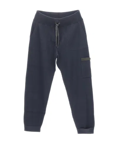 Brunello Cucinelli Ribbed Cotton Track Pants In Blue