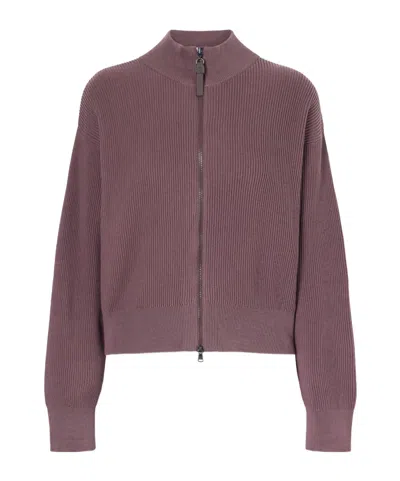 Brunello Cucinelli Ribbed Cotton Zip-up Turtleneck Cardigan In Burgundy