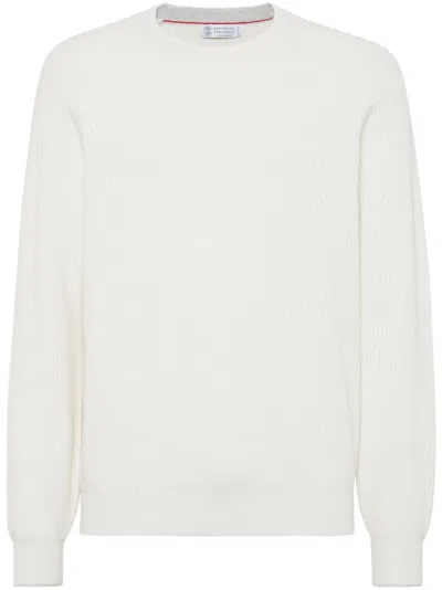 Brunello Cucinelli Ribbed Crew-neck Jumper In White