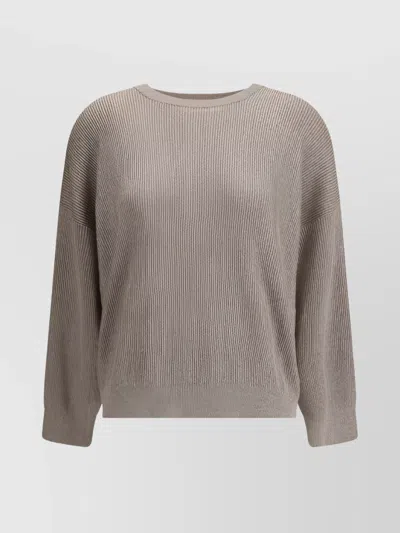 Brunello Cucinelli Ribbed Crew Neck Knitwear With Lurex Shine In Gray