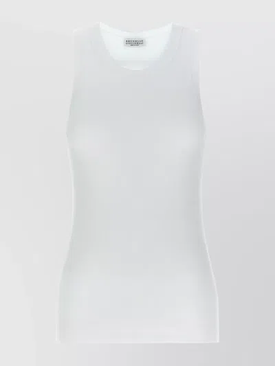 Brunello Cucinelli Ribbed Crew Neck Sleeveless Top In White